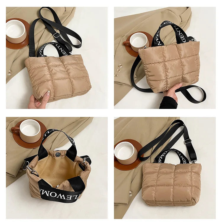Bags for Woman Fashion Tote Handbags Cotton Padded Shopping Bag Fashion Portable Handbag Quilted Solid for Leisure Travel Сумка