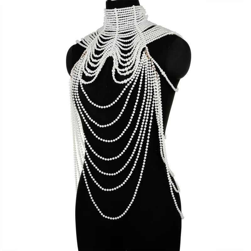 Women Body Chain Sexy Pearl Body Bra Chain Lingerie Festival Outfit Women Waist Chain Rave Festival Accessories Summer Bikin