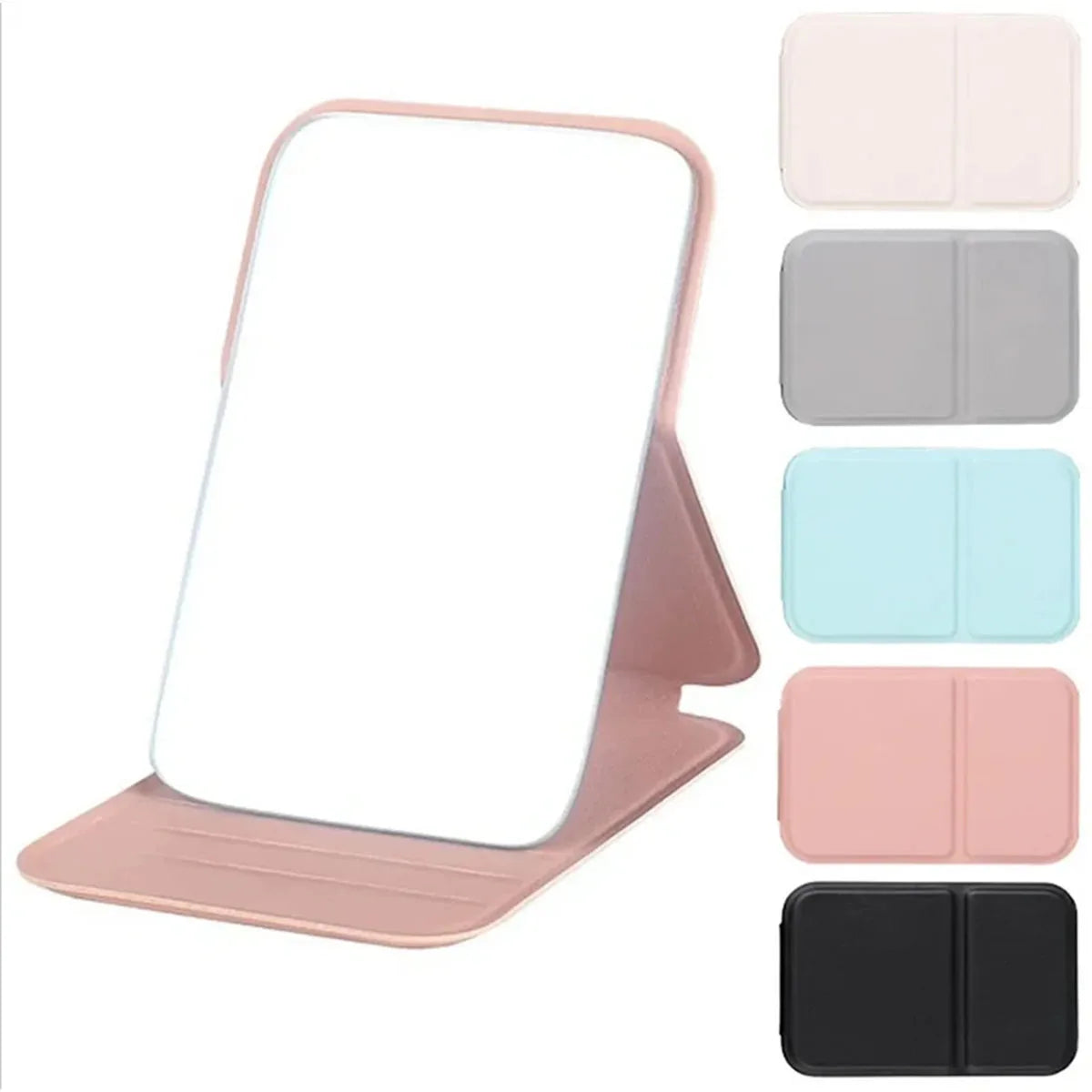 Woman MINI Folding Makeup Mirror High-quality Portable Pocket Makeup Mirror Single-side Creative Women Solid Color Handle Desk