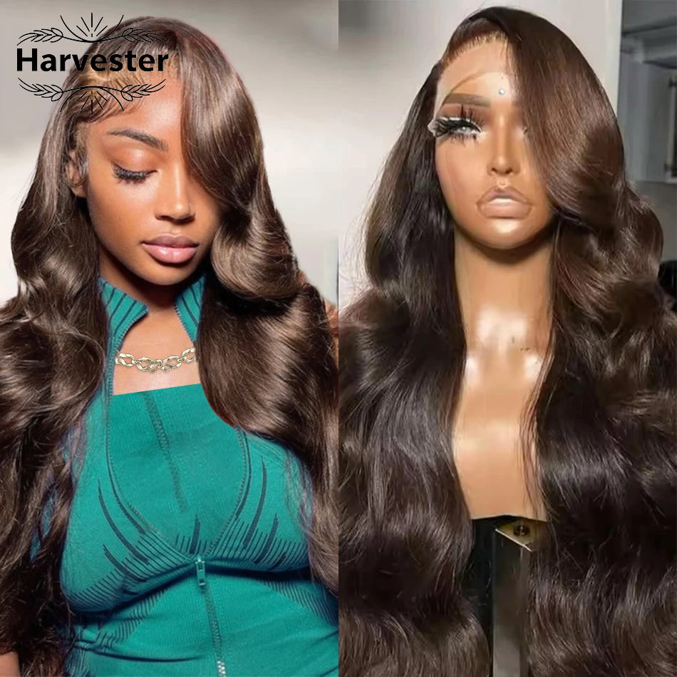 30 Inch Chocolate Brown Body Wave Lace Front Wig Transparent 13x6 HD Lace Frontal Wigs 13x4 Pre Plucked Colored Human Hair Wigs