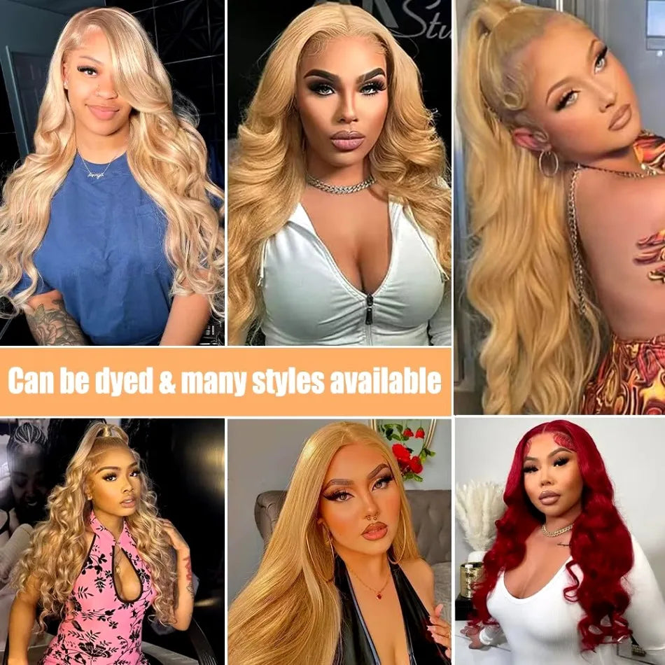 Body Wave Human Hair Wigs 27 Honey Blonde 13X6 Hd Lace Frontal Wig 100% Human Hair 250 Density Colored Preplucked Brazilian Wigs