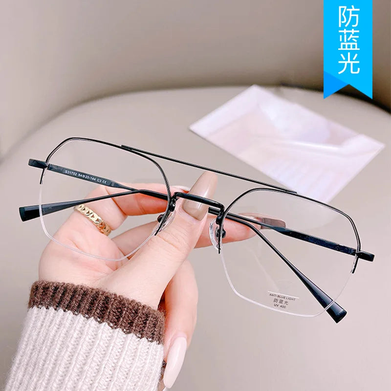 New Fashion Eyeglass Frames Women Semi-rimless Metal Frame Stylish Men Women Glasses Anti Blue Light Woman  Glasses