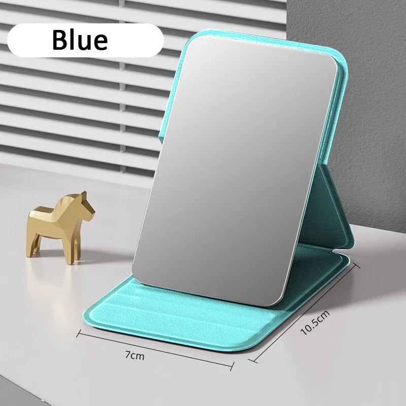 Woman MINI Folding Makeup Mirror High-quality Portable Pocket Makeup Mirror Single-side Creative Women Solid Color Handle Desk