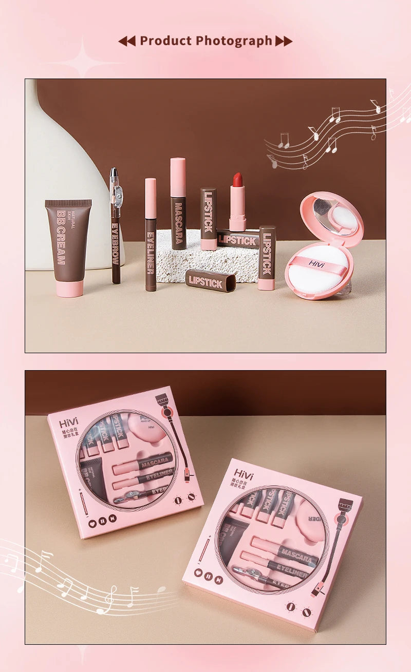 Women's Christmas makeup set, 9 lipsticks & powder press &BB cream & eyebrow pencil & mascara & eyeliner set,for women and girls