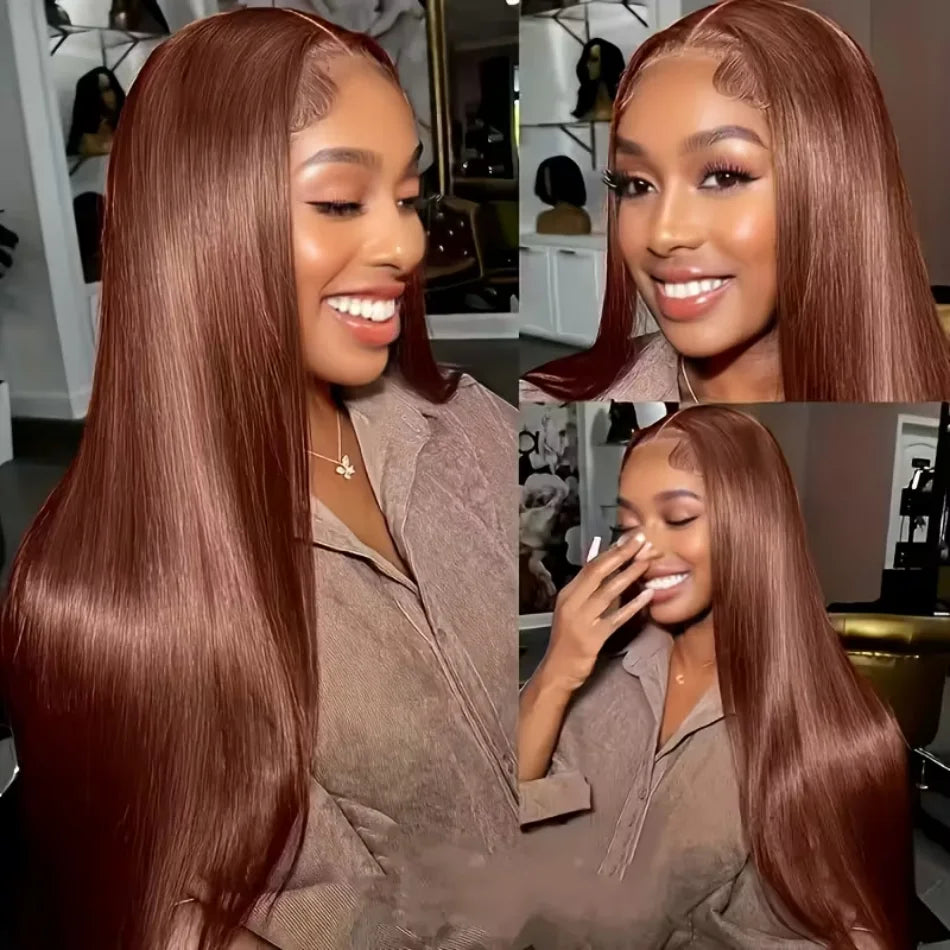 250 Density Straight Lace Front Wig Chocolate Brown Human Hair Wigs 13X6 Hd Lace Frontal Wig Pre plucked Colored Brazilian Hair