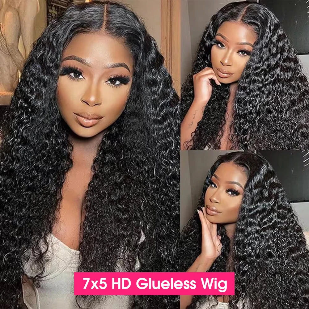 Water Wave Glueless Wig Curly Lace Front Human Hair Wigs Deep Wave 13x6 HD Lace Frontal Wig Wear Go 7x5 HD Lace Closure Wig