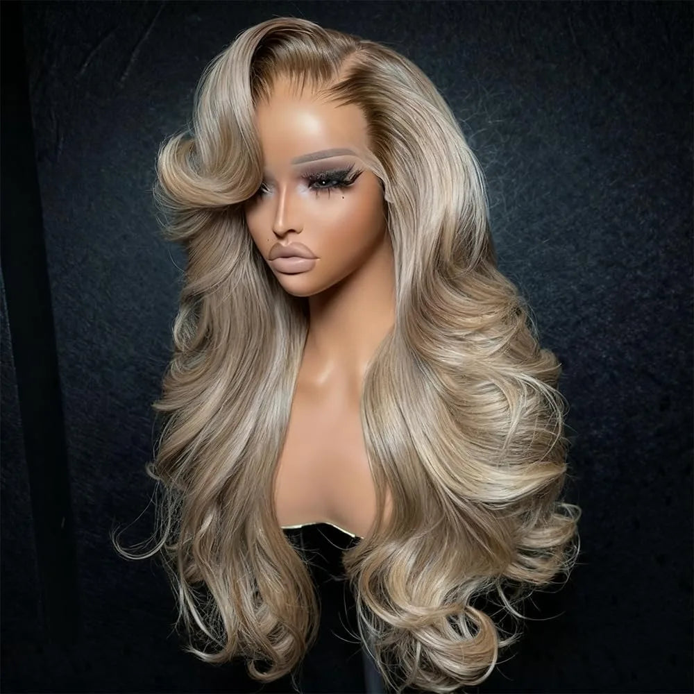 13x4 Ombre Blonde with Root Colored Lace Front Wigs for Women Human Hair Body Wave Ombre Ash Blonde Lace Frontal Wig 200 Density
