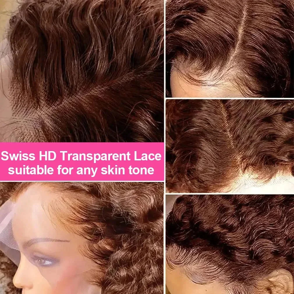 Chocolate Brown Curly Lace Front Human Hair Wigs 13X6 5X5 Lace Frontal Wig Brazilian Deep Wave Colored Bleached Wigs For Women