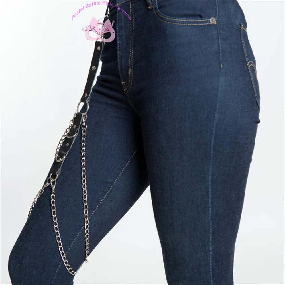 Sexy Leg Chains Men Harness Garter Woman PU Leather Thigh Hip Strap Bondage Belt Gothic Adjustable Suspenders Jeans Accessories