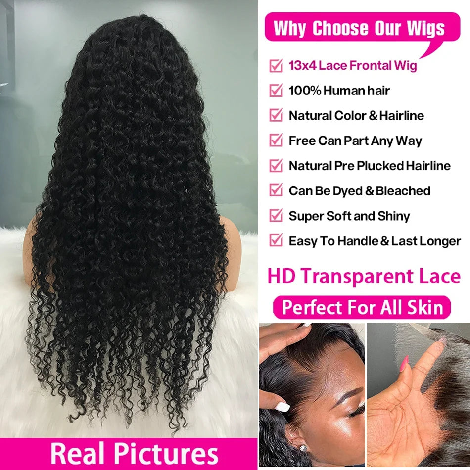 30 40 Inch HD 13x6 Deep Wave Lace Frontal Wigs Brazilian 13x4 Water Wave Curly Lace Front Human Hair Pre Plucked Wigs For Women