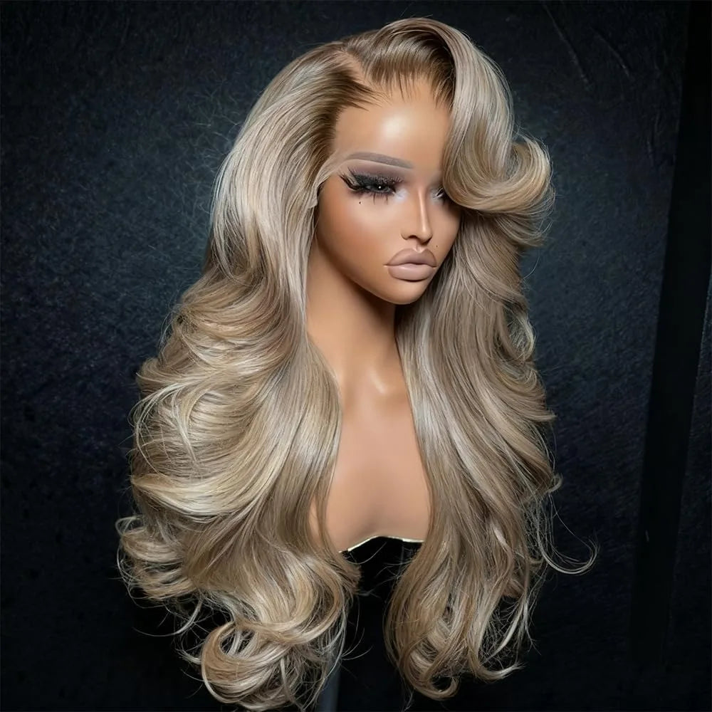 13x4 Ombre Blonde with Root Colored Lace Front Wigs for Women Human Hair Body Wave Ombre Ash Blonde Lace Frontal Wig 200 Density