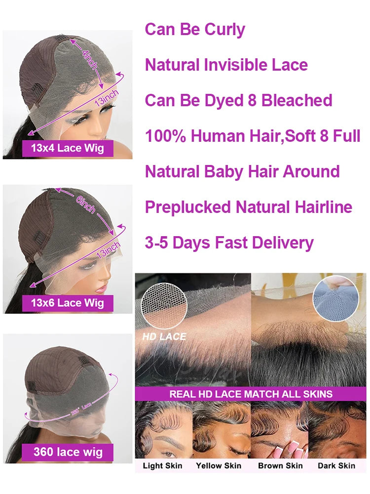 300% 13x6 Hd Transparent Deep Wave Frontal Wigs Brazilian 40 46 Inch 13x4 360 Water Curly Lace Front Human Hair Wigs For Women