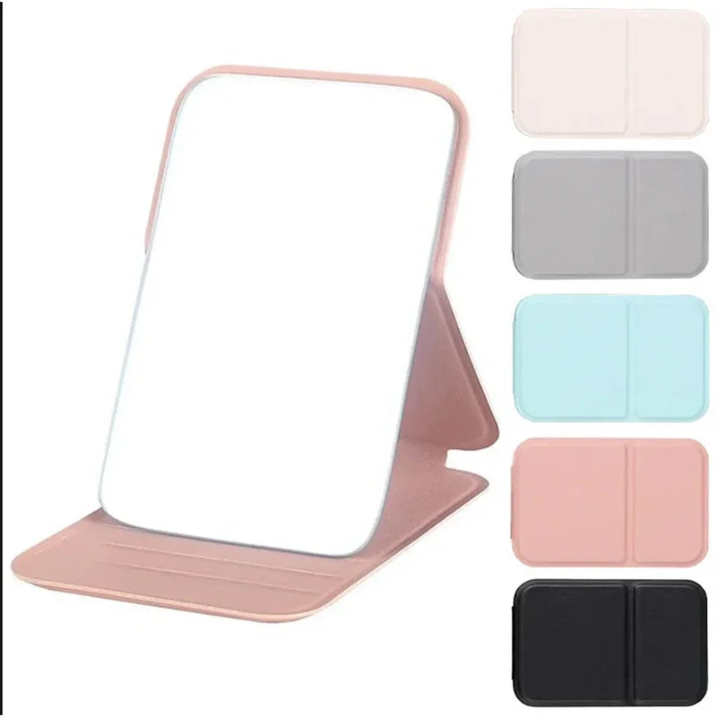 Woman MINI Folding Makeup Mirror High-quality Portable Pocket Makeup Mirror Single-side Creative Women Solid Color Handle Desk