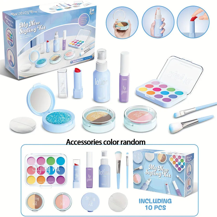 Children's Makeup Toy Set Simulated Beauty Makeup Box Set No Smearing No Liquid 10 Piece Non-toxic Set (Non Real Makeup)