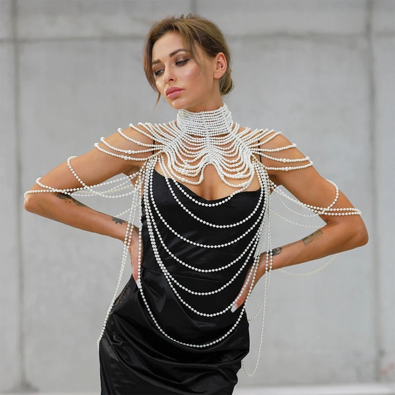 Women Body Chain Sexy Pearl Body Bra Chain Lingerie Festival Outfit Women Waist Chain Rave Festival Accessories Summer Bikin