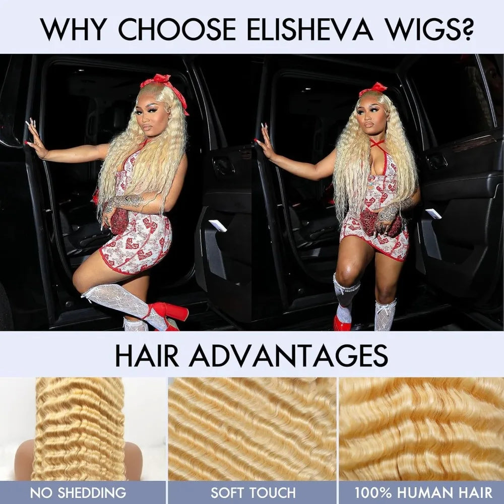 13x4 Lace Front Wig Human Hair Blonde Deep Wave Blonde Lace Front Wigs 250% Density Free Part 613 Wig Pre Plucked with Baby Hair