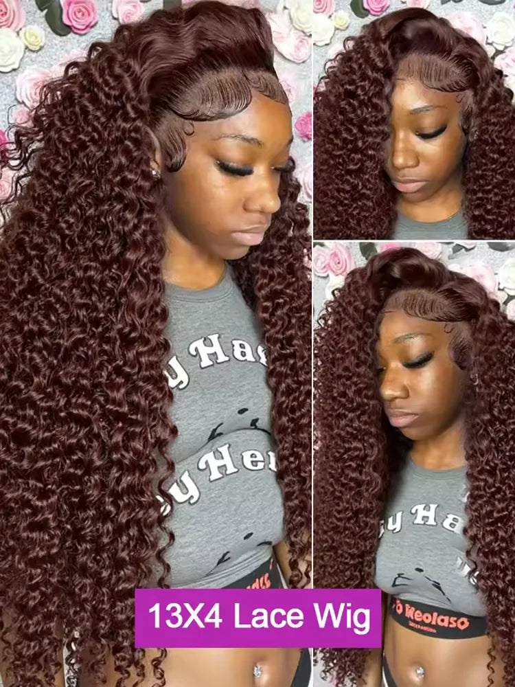 40 Inch Human Hair Wig Deep Wave 13x4Hd Lace Frontal Human Hair Water Wave 100% Lace Front Wig Chocolate Brown Curly Wigs Women