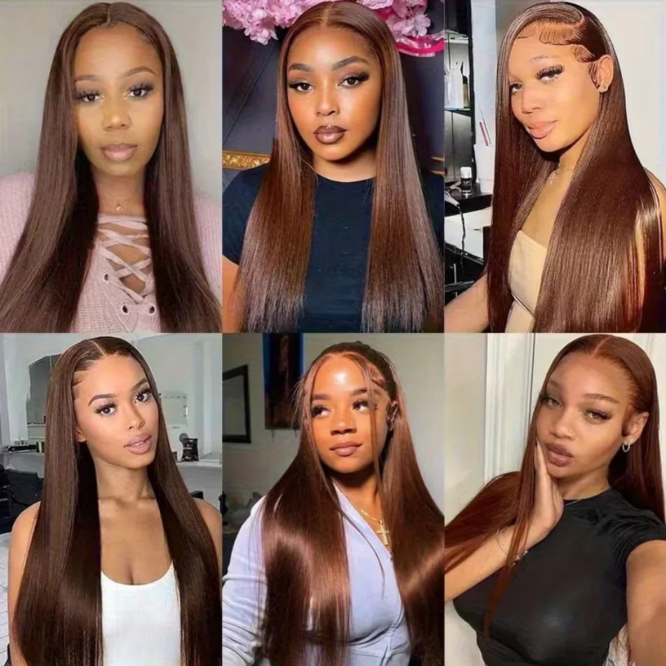 250 Density Straight Lace Front Wig Chocolate Brown Human Hair Wigs 13X6 Hd Lace Frontal Wig Pre plucked Colored Brazilian Hair