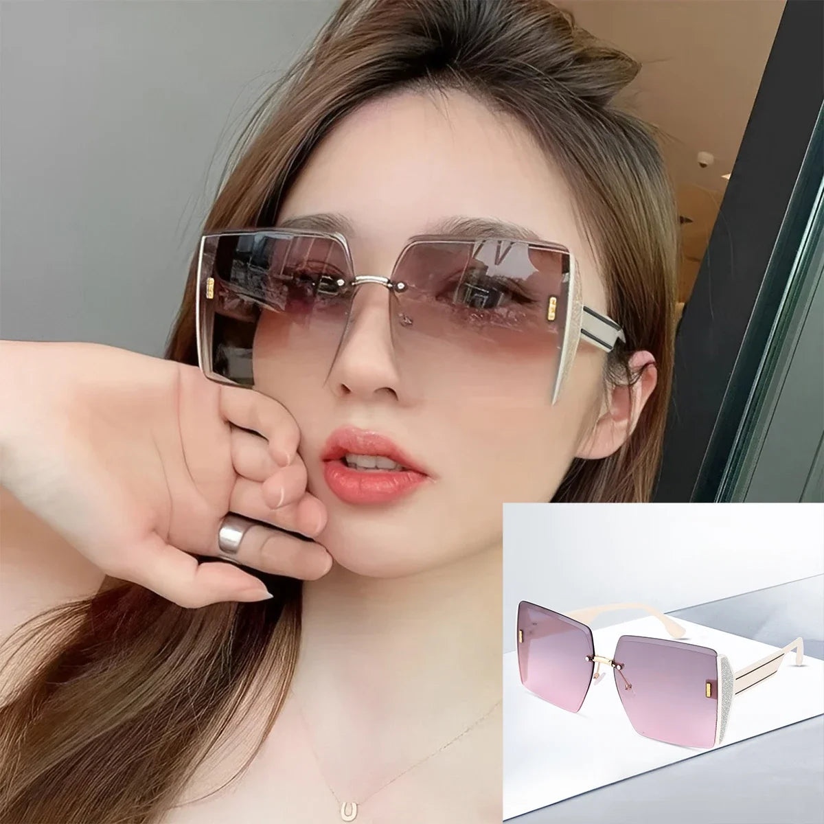 Women's Sun Glasses Vintage Square Sunglasses Woman Classic Retro Gradient Mirror Frameless Sun Glasses Female Fashion