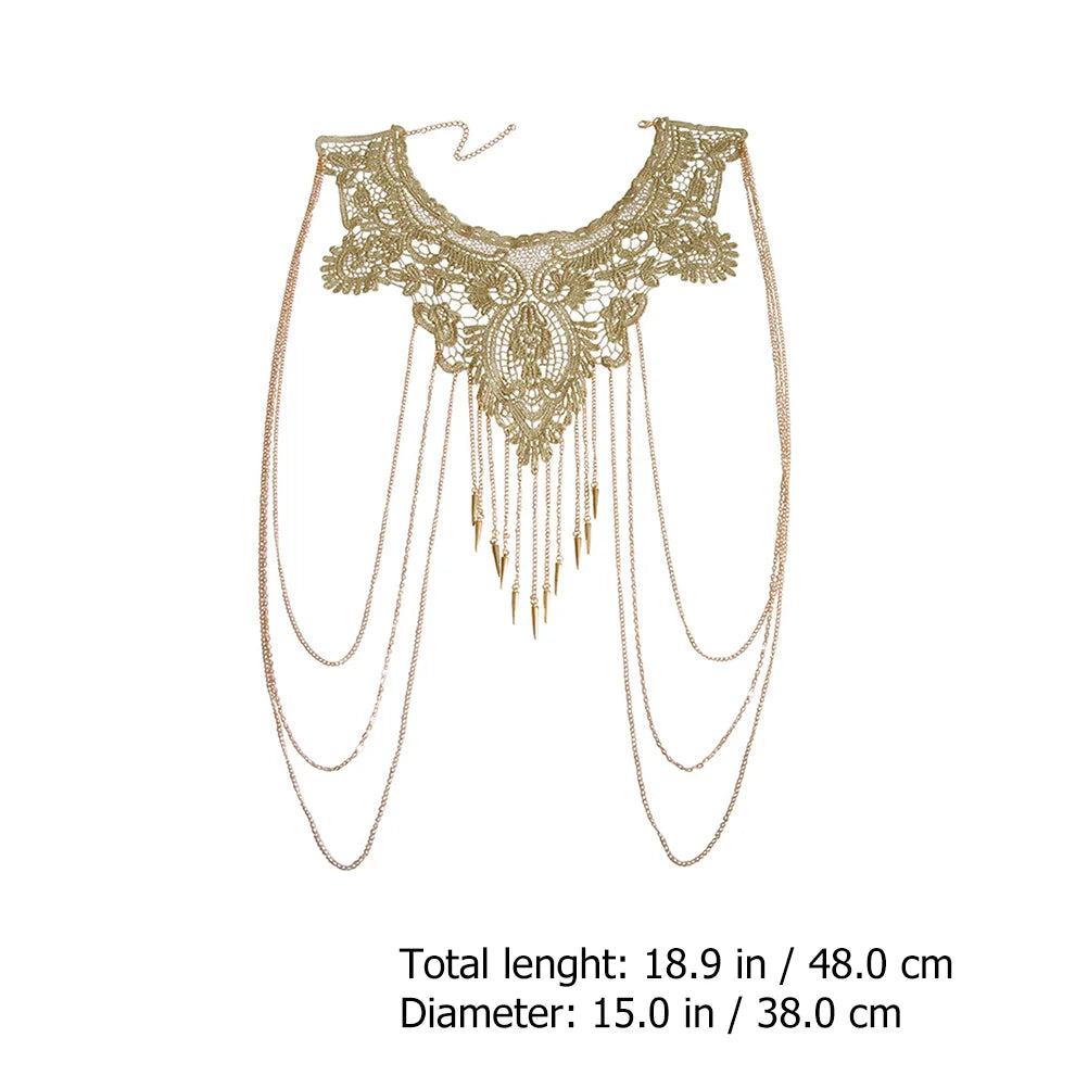 Multi Layer Lace Chain Body Jewelry Woman Boho Tassel Necklace Body Chain Accessories Elegant Decorative Piercing Jewelry