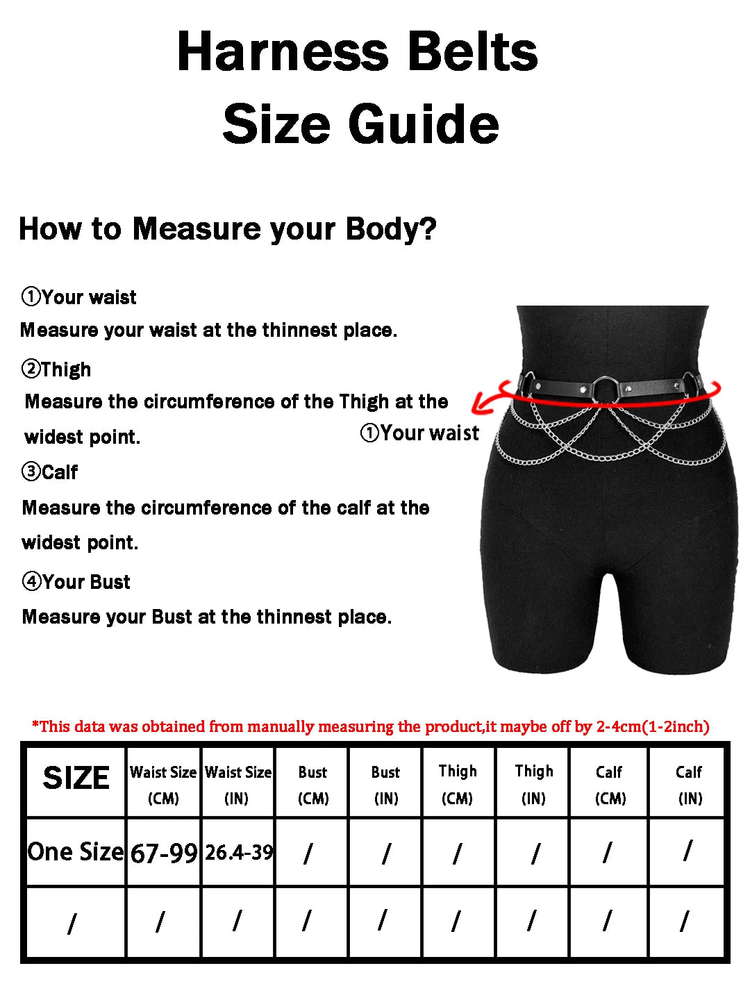 Women Sexy Body Chain PU Harness Waist Chain Accessories Adjustable Chain Belly Belt Gothic Body Chain Festival Girls Jewelry