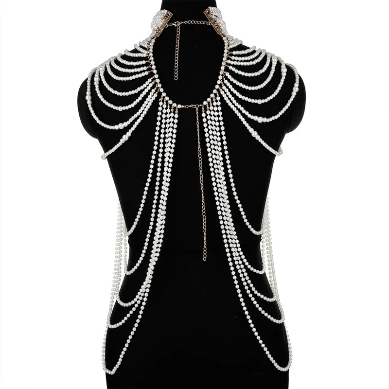 Women Body Chain Sexy Pearl Body Bra Chain Lingerie Festival Outfit Women Waist Chain Rave Festival Accessories Summer Bikin