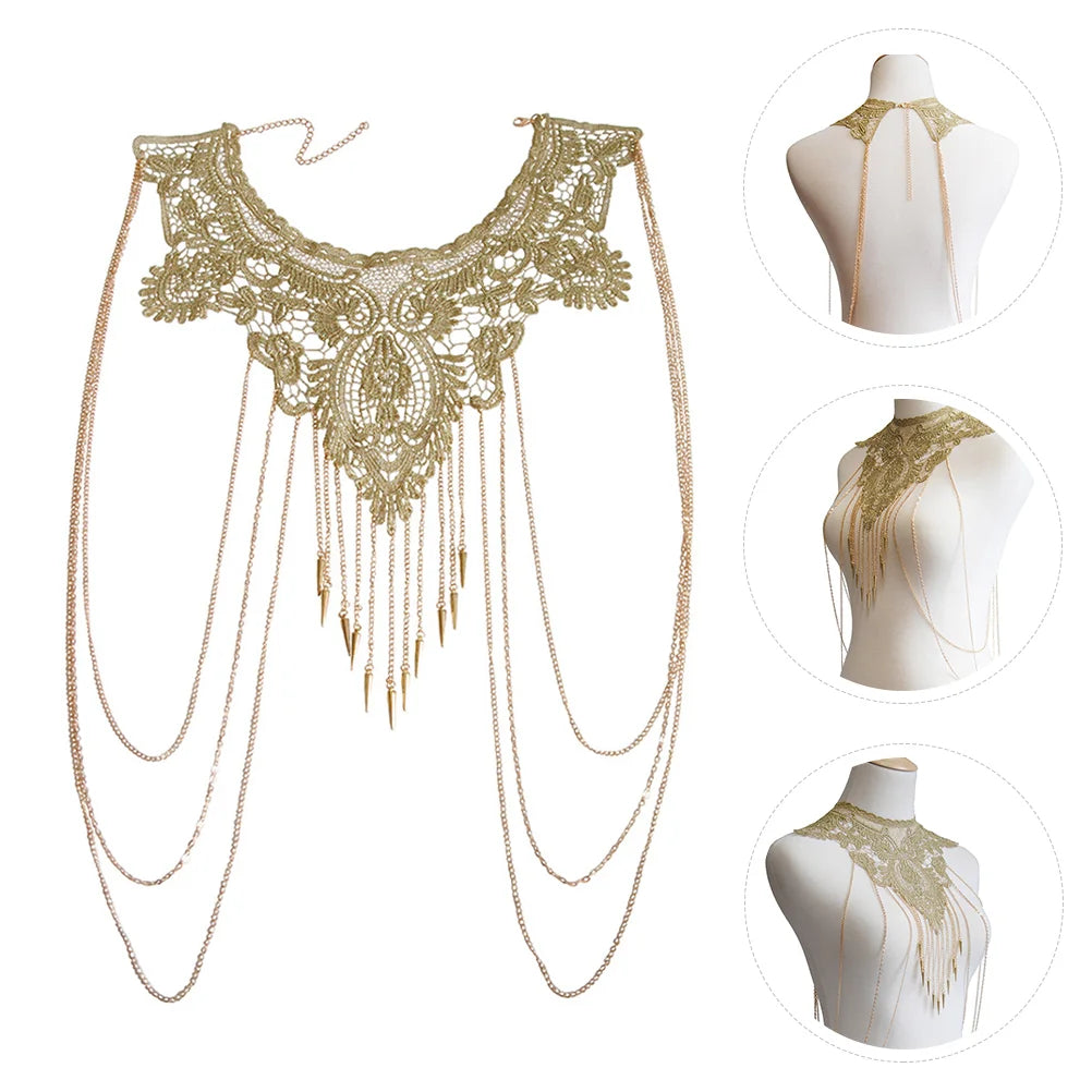 Multi Layer Lace Chain Body Jewelry Woman Boho Tassel Necklace Body Chain Accessories Elegant Decorative Piercing Jewelry