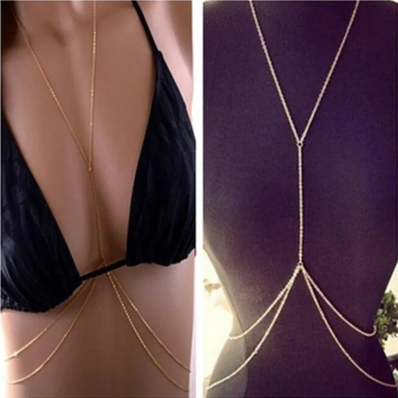 Female Body Jewelry Sexy Chest Chain Bikini Belly Chains for Women Cross Waist Chains Girl Fashion Beach Simple Luxury
