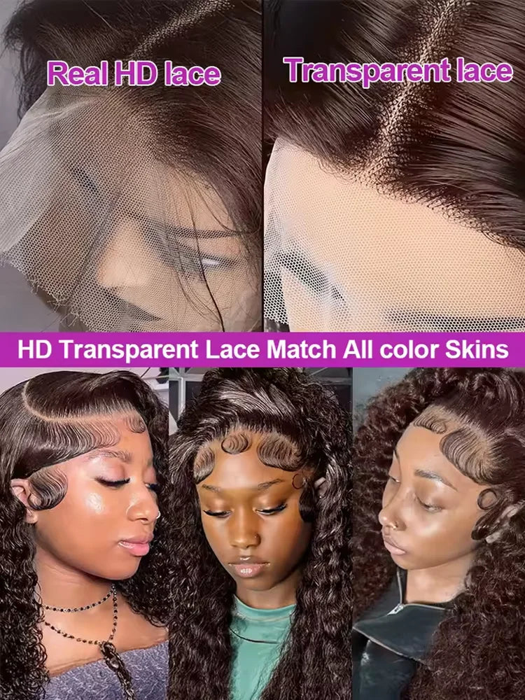 40 Inch Human Hair Wig Deep Wave 13x4Hd Lace Frontal Human Hair Water Wave 100% Lace Front Wig Chocolate Brown Curly Wigs Women