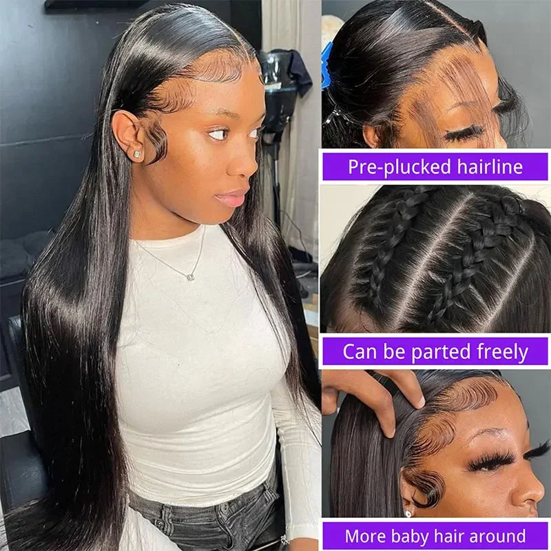 30 inch Lace Front Wig Straight Lace Frontal Wigs Pre Plucked 200% Density 13X4 Brazilian Human Hair Wig For Women Natural Black
