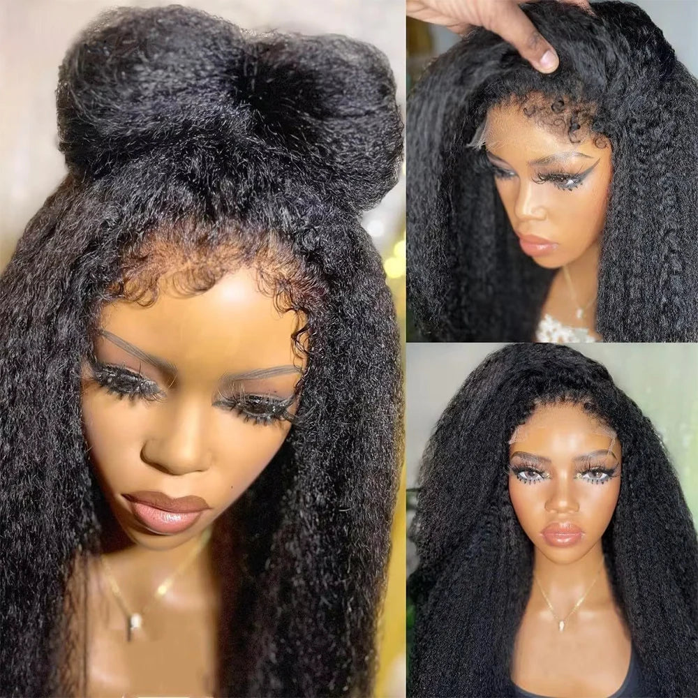 Kinky Straight Wig Human Hair 13x6 HD Lace Frontal Wig 4C Edges Natural Baby Hair Wig Yaki Straight Lace Front Human Hair Wigs