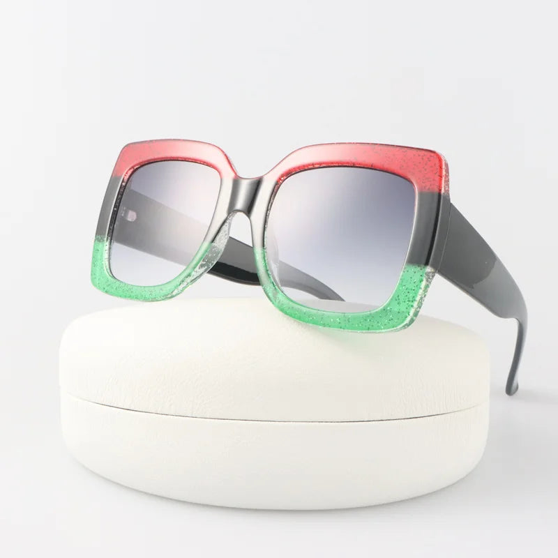 Fashion Square Sunglasses Woman Vintage Brand Designer Oversized Sun Glasses Female Retro Gradient Redgreen Oculos De Sol