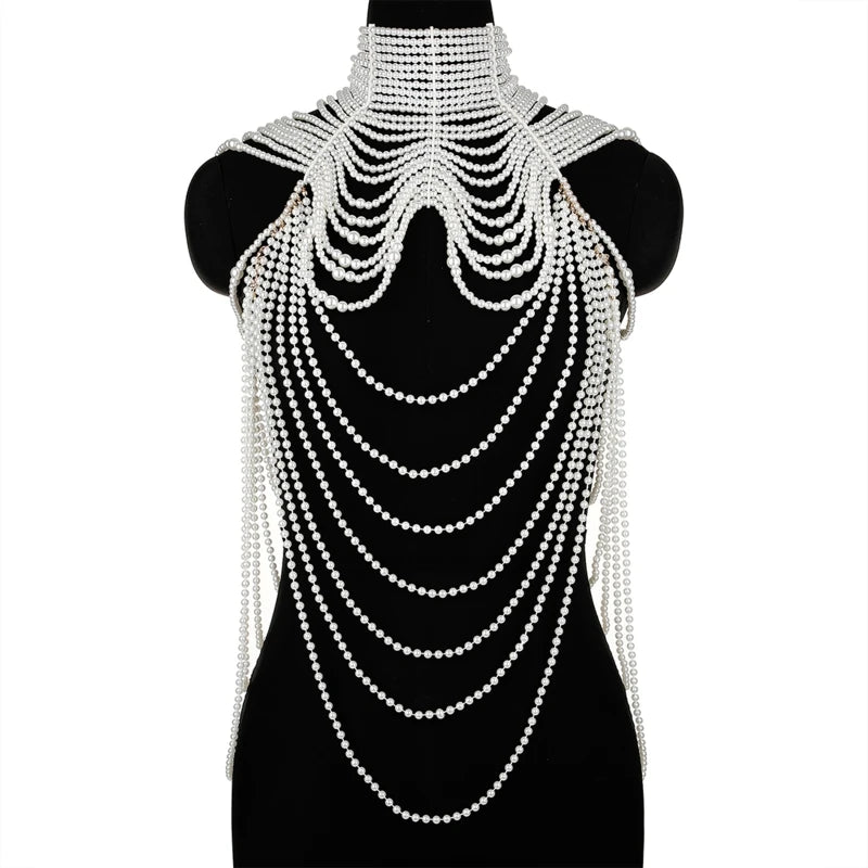 Women Body Chain Sexy Pearl Body Bra Chain Lingerie Festival Outfit Women Waist Chain Rave Festival Accessories Summer Bikin