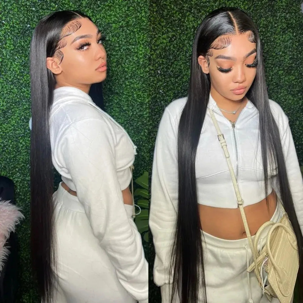 220 Density 5x5 Lace Frontal Wigs Human Hair 40 Inch Black Straight Brazilian 13x6 13x4 Transparent Lace Front Wig For Women 360