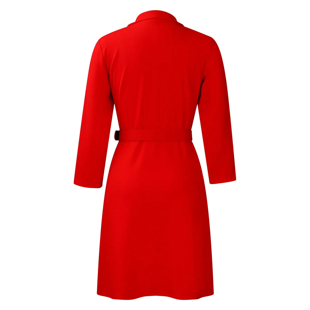 Elegant Dresses for Woman 2024 Autumn Winter New Trends Notched Collar Full Sleeve Sashes Pleated Mid Calf Solid Fashion Dress