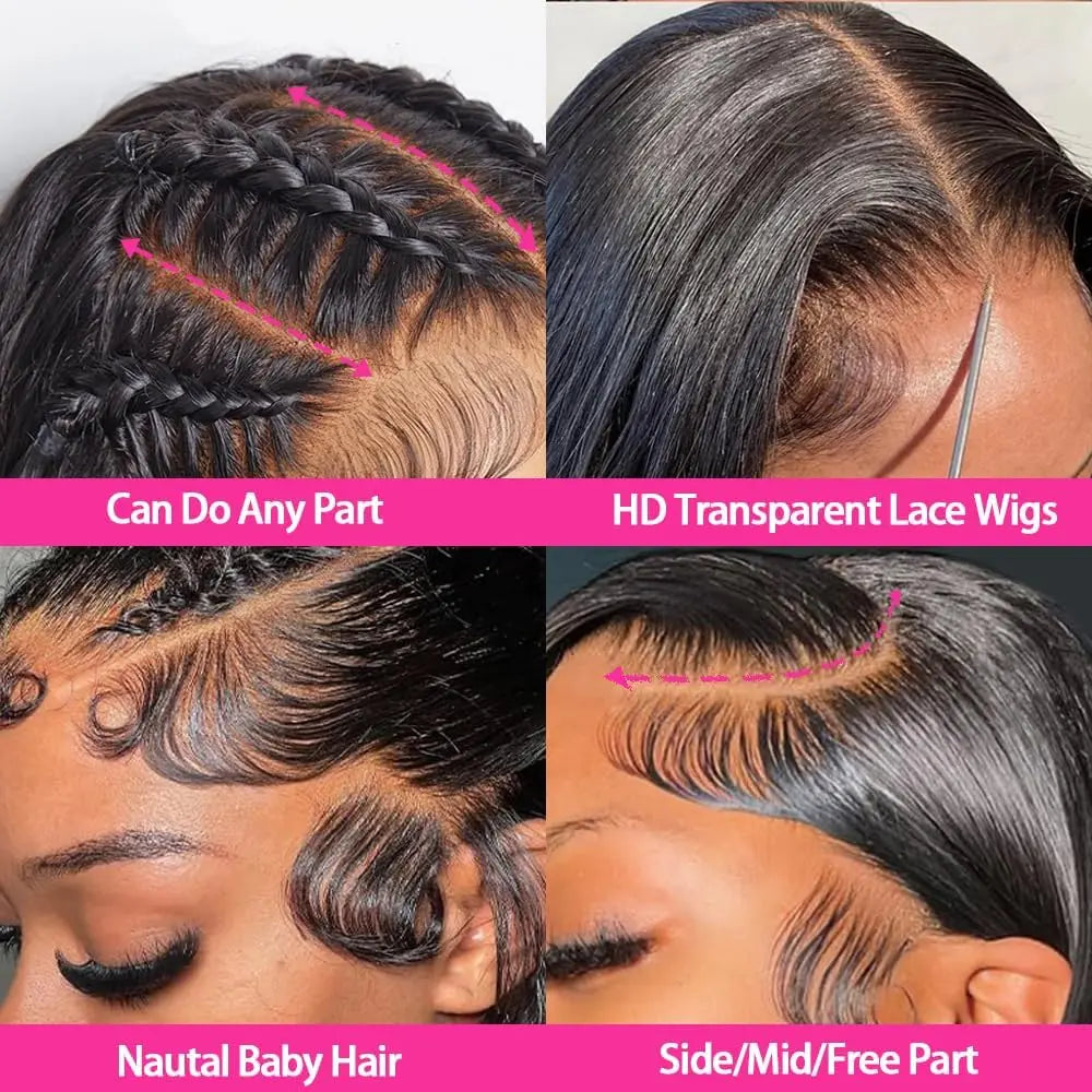 Lemoda 13x6 Full Lace Frontal Wig 200% Density Straight Lace Front Wigs Human Hair HD Transparent Lace Glueless Wig Pre Plucked