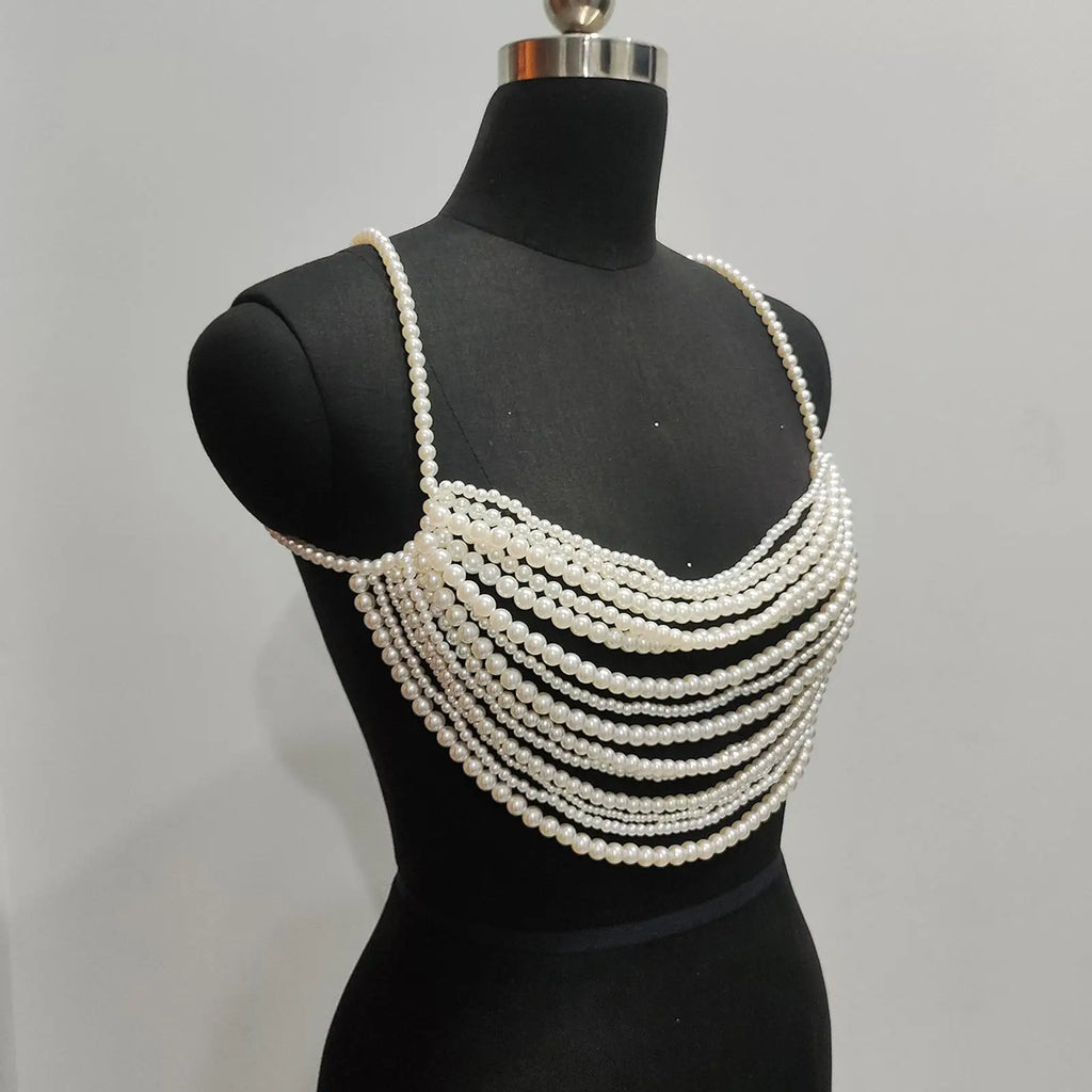 Beaded Body Chain Bra Chain Body Jewelry Beach Accessories Chest Chain Bikini Chain for Carnival Concert Rave Music Festival