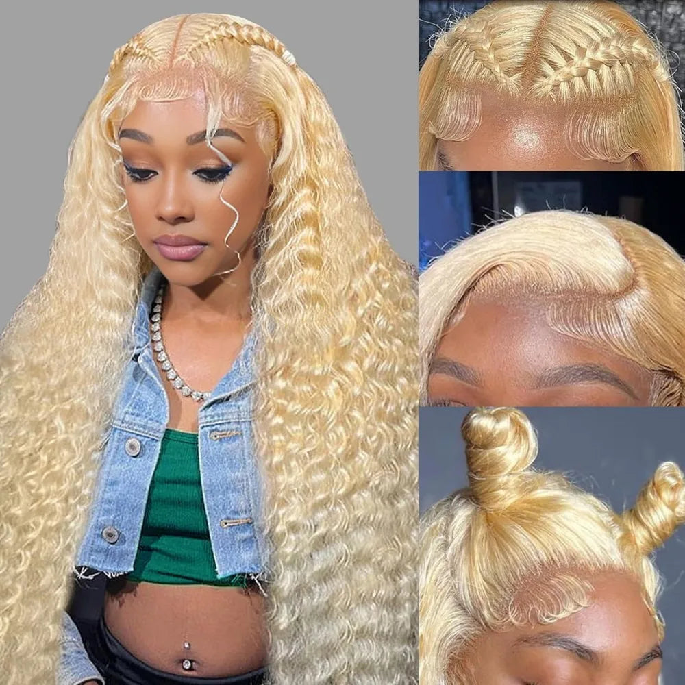 13x4 Lace Front Wig Human Hair Blonde Deep Wave Blonde Lace Front Wigs 250% Density Free Part 613 Wig Pre Plucked with Baby Hair