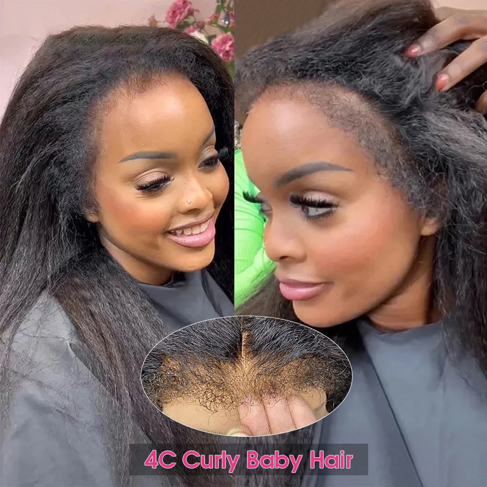 Kinky Straight Wig Human Hair 13x6 HD Lace Frontal Wig 4C Edges Natural Baby Hair Wig Yaki Straight Lace Front Human Hair Wigs