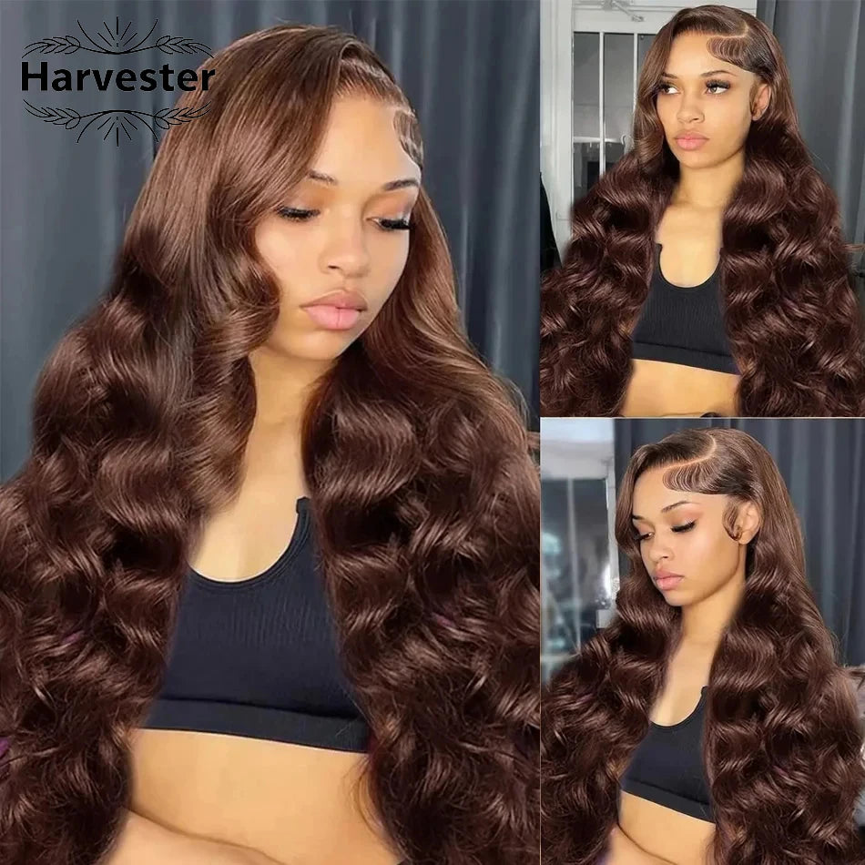 30 Inch Chocolate Brown Body Wave Lace Front Wig Transparent 13x6 HD Lace Frontal Wigs 13x4 Pre Plucked Colored Human Hair Wigs