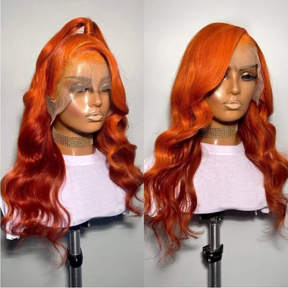 Ginger Human Hair Wig Body Wave Frontal Wig 13X6 Human Hair 30 Inch Lace Front Wigs Colored Brazilian Hair For Women 200 Density