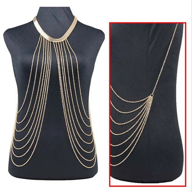 Chest Chains Sexy Beach Bikini Body Jewelry Charm Goth Body Chain for Women Summer Accessories Boho Waist Gift Tassel Necklaces