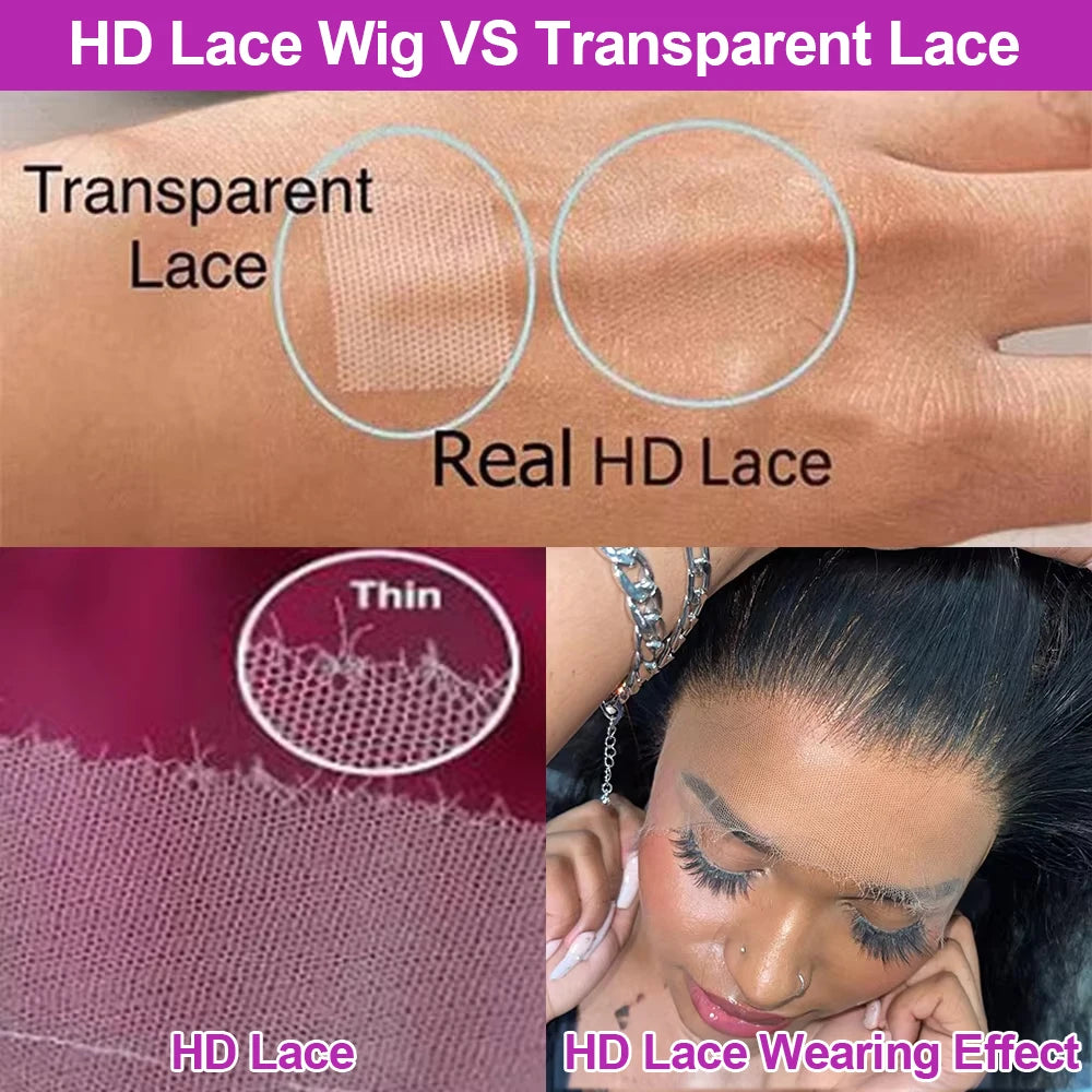 13x6 Kinky Straight HD Lace Front Human Hair Wigs Yaki Straight 360 Full Lace Frontal Wigs For Women Pre Plucked 300 Density