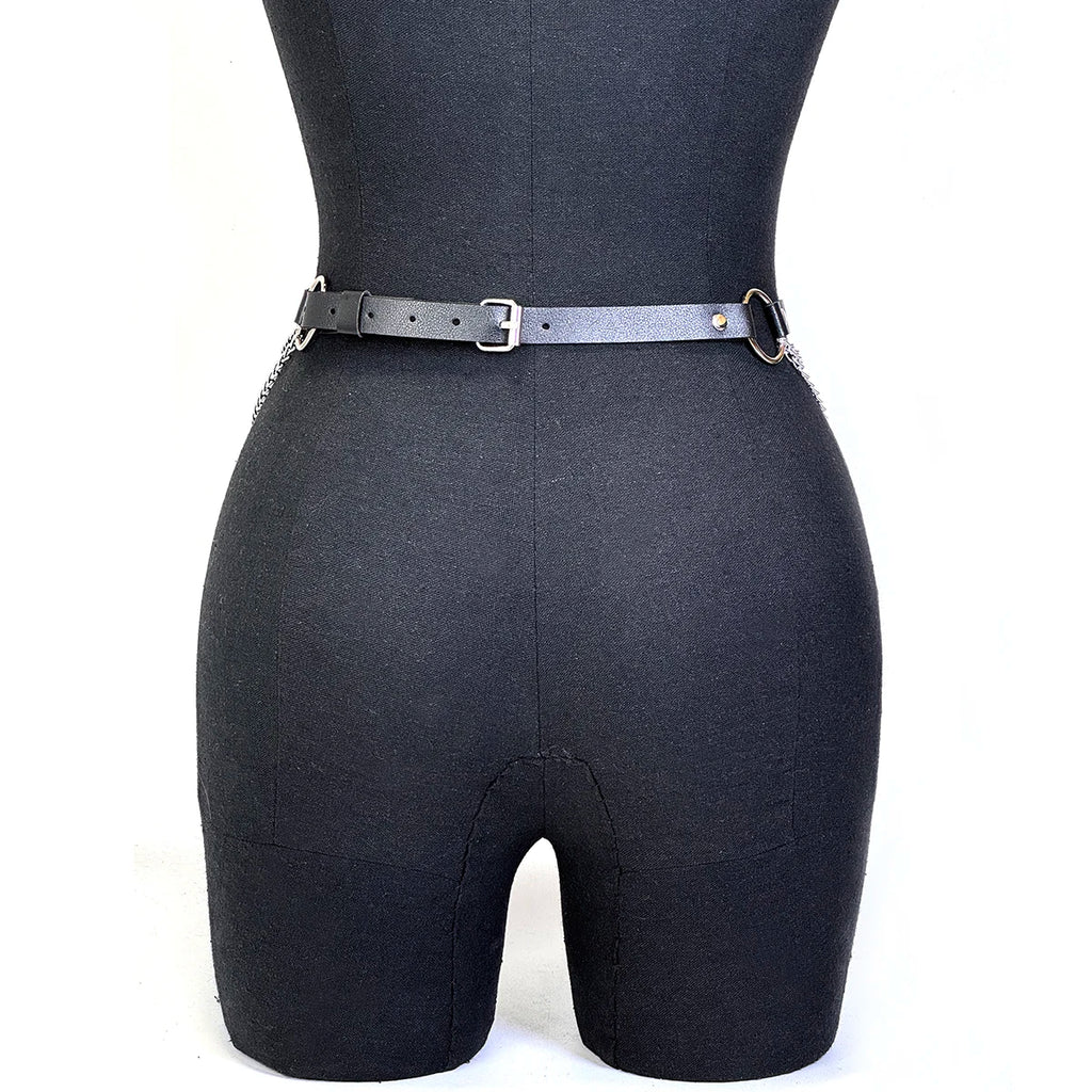 Women Sexy Body Chain PU Harness Waist Chain Accessories Adjustable Chain Belly Belt Gothic Body Chain Festival Girls Jewelry