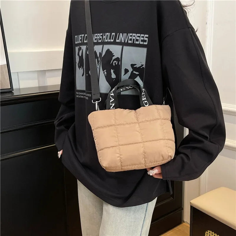 Bags for Woman Fashion Tote Handbags Cotton Padded Shopping Bag Fashion Portable Handbag Quilted Solid for Leisure Travel Сумка
