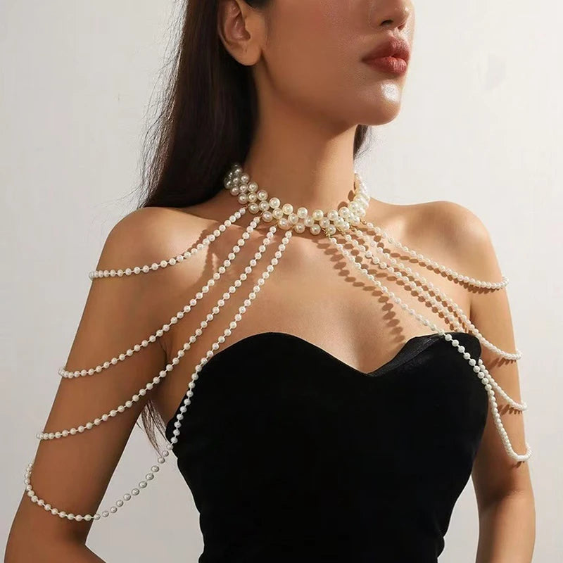 Sexy Hot Girl Body Chain Waist Chain Women's Fashion Show Imitation Pearl Shoulder Chain Bustier Chain Clothing Chain