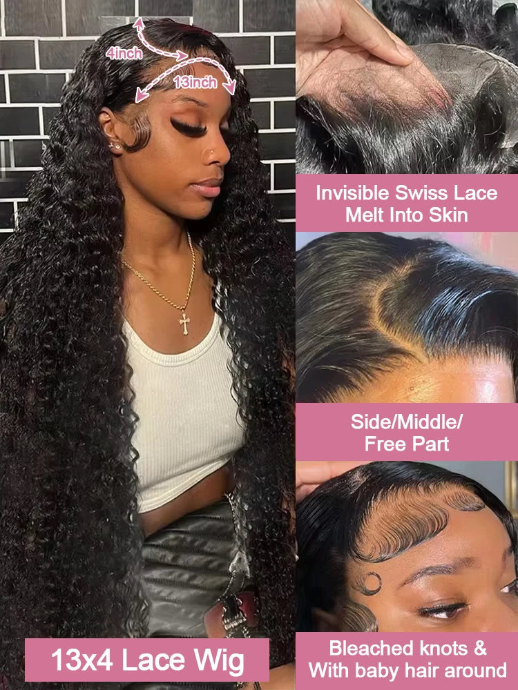 40 46 Inch 13x6 Loose Deep Wave HD Lace Frontal Human Hair Wigs For Women 13x4 Water Wave Curly Lace Front Wig Brazilian 300%