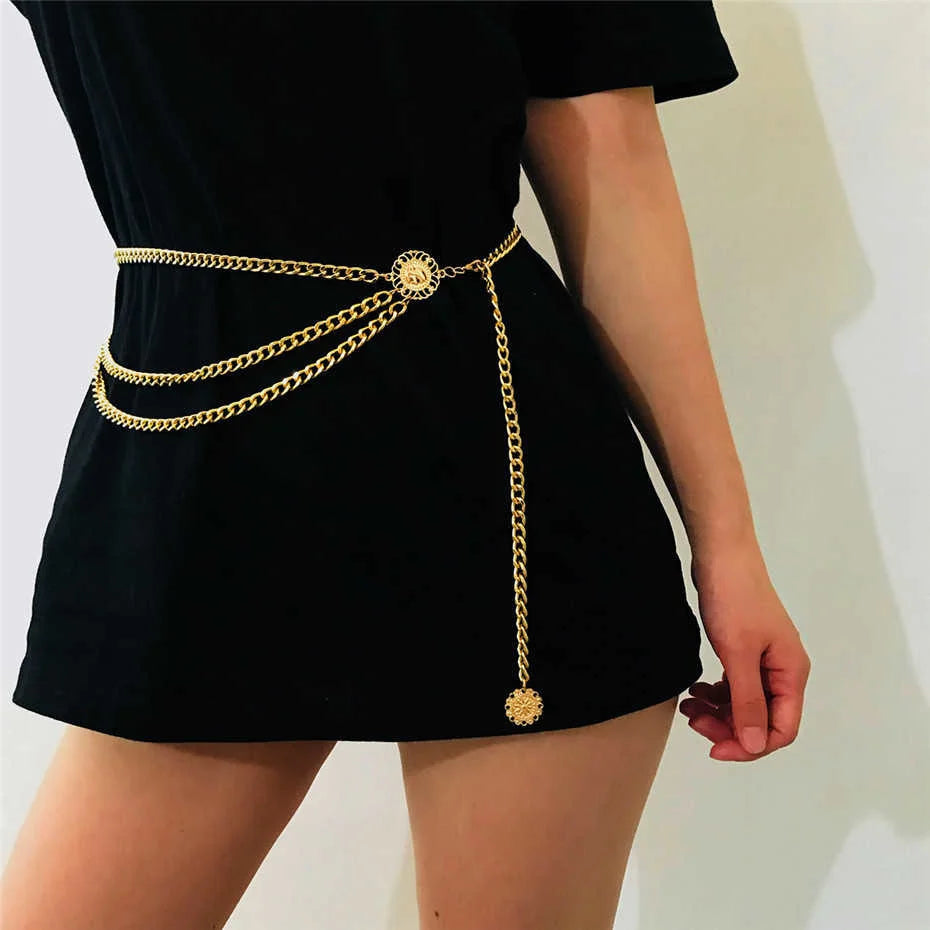 Sexy Bikini Beach Multilayer Waist Belt Chain Long Tassel Coin Pendant Harness Belly Chains for Women Waistbands Body Jewelry