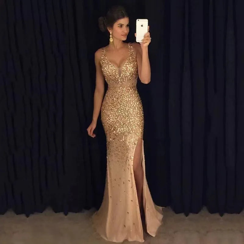 Woman's Clothes Long Dresses 2025 New Style New Slit Bronzing Dress Long Skirt Evening Dress Sexy Outfits Women Female Clothing