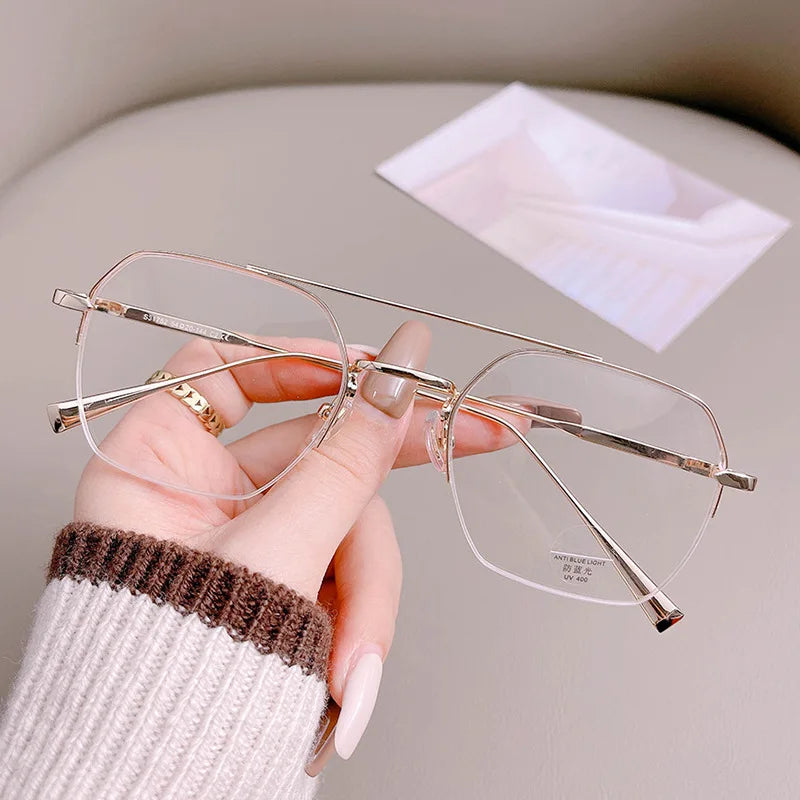 New Fashion Eyeglass Frames Women Semi-rimless Metal Frame Stylish Men Women Glasses Anti Blue Light Woman  Glasses